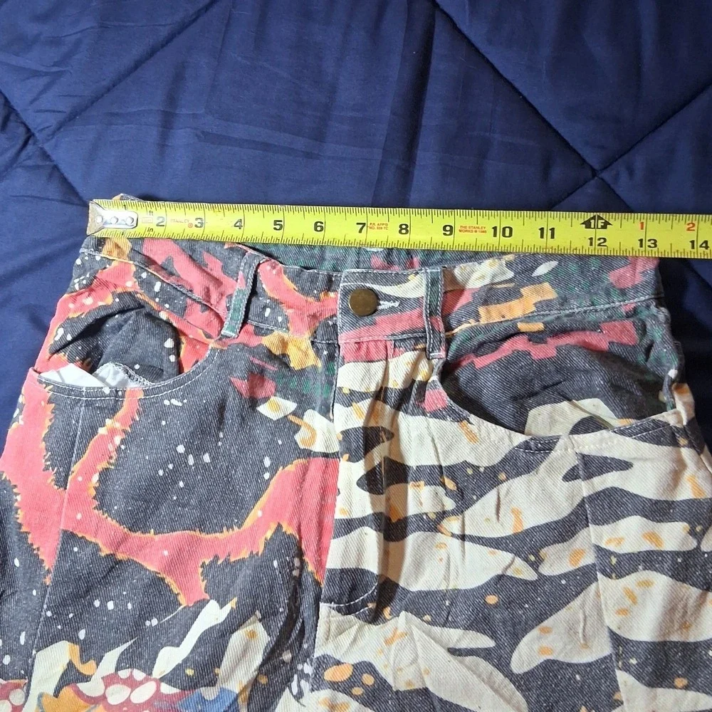 Vintage Graffiti Pop Art Print Wide Leg Jeans Multi Color High Rise Raw Hem M - Picture 5 of 8
